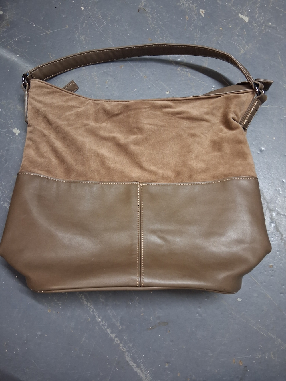 Two-Tone Brown Suede & Leather Shoulder Bag